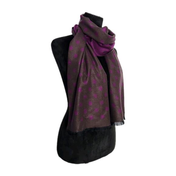 nwot Chelsey by Joseph purple polka dots reversible Scarf 100% Silk soft 11x71" - Picture 2 of 5
